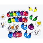 Jogo Joaninha Alfabeto para crianças, com várias peças em MDF em formato de joaninha, mostrando letras maiúsculas e minúsculas.