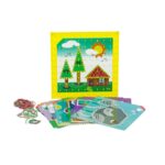 Kit Centro de Atividades Placa de Pinos da Materiais Para Brincar, mostrando uma placa de pinos de plástico com elásticos coloridos esticados formando um quadrado.