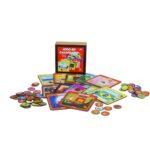 Jogo do Calendário da Materiais Para Brincar, mostrando vários cenários de madeira para cada mês do ano, com algumas fichas de MDF já posicionadas no mês correto, como uma ficha de árvore de Natal no cenário de dezembro.