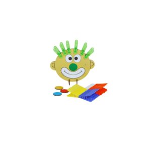 Kit Palhaço Cabelo Pregador da Materiais para Brincar, mostrando um rosto de palhaço em MDF com pregadores coloridos presos ao seu redor, combinando com a cor do nariz.