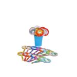 Jogo Pirulitos de Aquisição de Fala da Materiais para Brincar, com 28 pirulitos de MDF coloridos, cada um com um animal e um fonema.