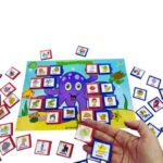 Jogo Polvo dos Opostos da Materiais para Brincar, com fichas azuis e vermelhas e um tabuleiro em forma de polvo.