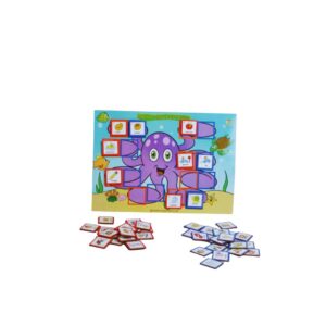 Jogo Polvo dos Opostos da Materiais para Brincar, com fichas azuis e vermelhas e um tabuleiro em forma de polvo.