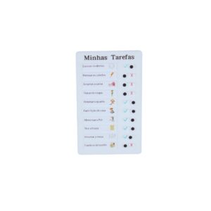 Quadro Minhas Tarefas da Materiais para Brincar, mostrando um quadro de plástico com uma lista de tarefas e algumas delas marcadas.