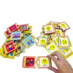 Jogo de quebra-cabeças Sentimentos e Situações da Materiais para Brincar, com peças de MDF mostrando diferentes expressões e situações.